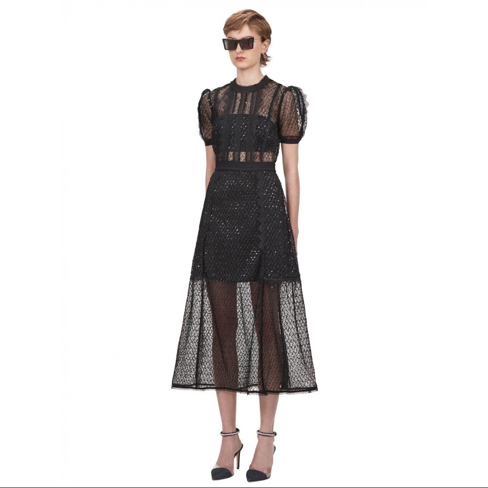 Self-Portrait Black Lace Midi Dress